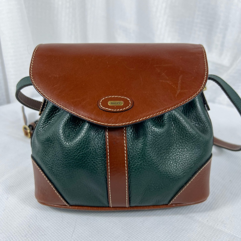 3162: Bally Vintage Hunter Green Pebbled Leather Crossbody Bag